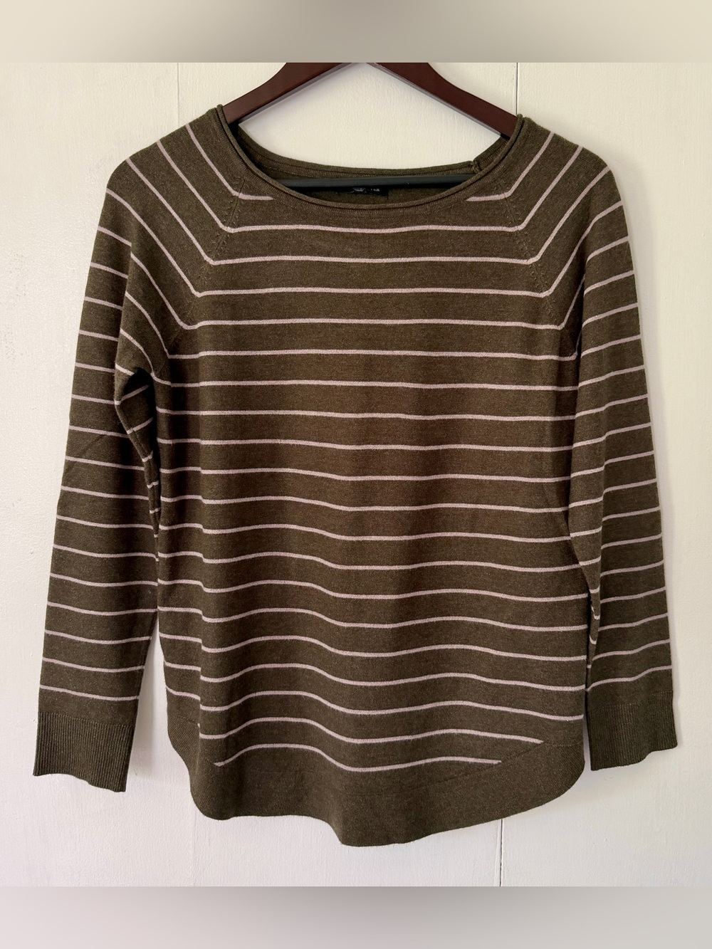 Pink Clover Olive Green Striped Knit Sweater Size Medium